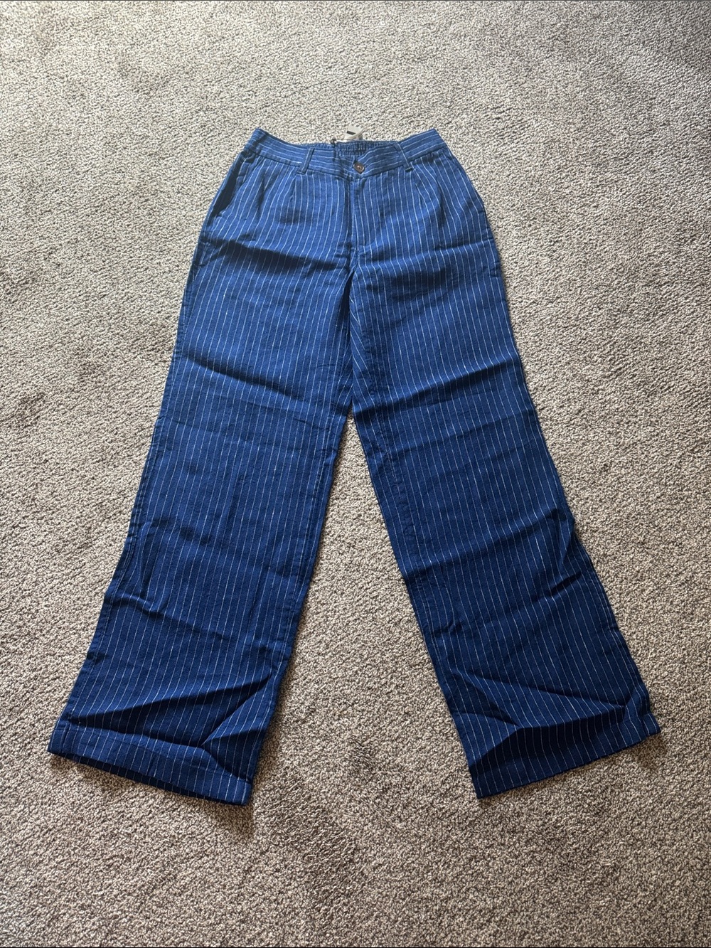Lands' End Navy Pinstripe Wide Leg Pants